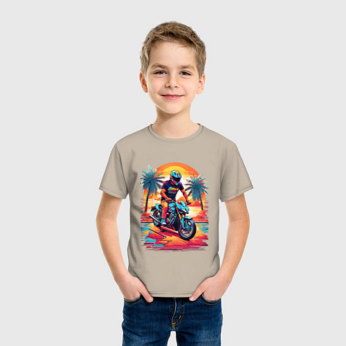 Детская футболка Байкер в Майями / Миндальный – фото 3