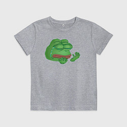 Футболка хлопковая детская Лягушонок Пепе уставший в слезах, цвет: меланж