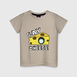 Футболка хлопковая детская Say cheese, цвет: миндальный