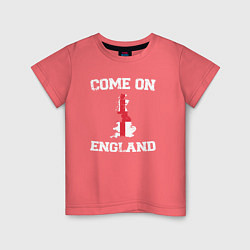 Футболка хлопковая детская Come on England, цвет: коралловый