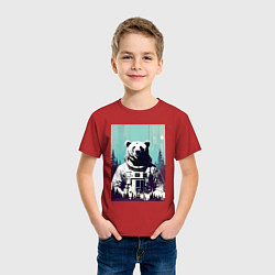 Футболка хлопковая детская Медведь в космическом скафандре - нейросеть, цвет: красный — фото 2