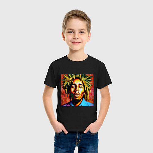 Детская футболка Граффити Арт Счастливый Боб Марли / Черный – фото 3