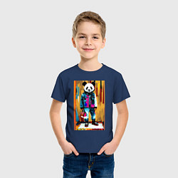 Футболка хлопковая детская Funny panda - pop art, цвет: тёмно-синий — фото 2