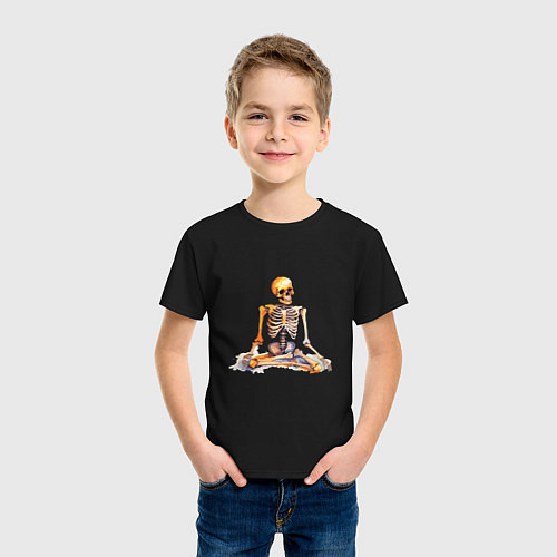 Детская футболка Скелет в позе лотоса / Черный – фото 3