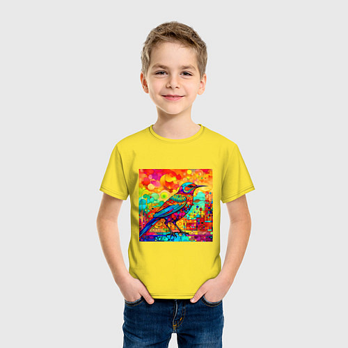 Детская футболка Красочная птица - мозаика - нейросеть / Желтый – фото 3