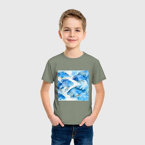Детская футболка Акварельные синие рыбки / Авокадо – фото 3