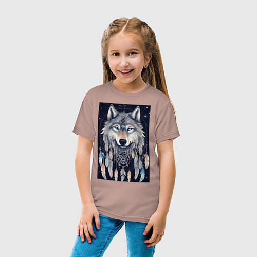 Детская футболка Шаман волк / Пыльно-розовый – фото 4