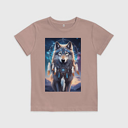Футболка хлопковая детская Шаман волк, цвет: пыльно-розовый