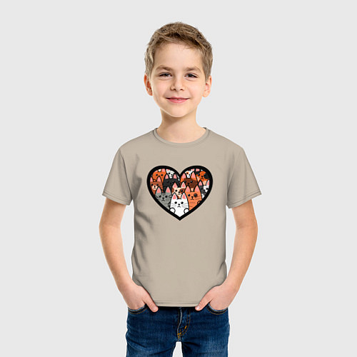 Детская футболка Котики в сердце / Миндальный – фото 3