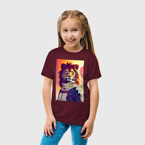 Детская футболка Cool lion - neural network / Меланж-бордовый – фото 4