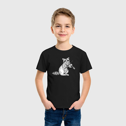 Детская футболка Енотик скрипач / Черный – фото 3