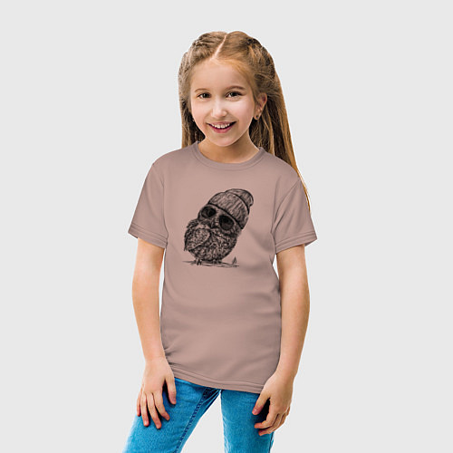 Детская футболка Сова-хипстер / Пыльно-розовый – фото 4
