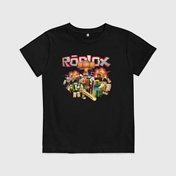 Футболка хлопковая детская Роблокс на фоне взрыва roblox, цвет: черный