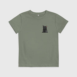 Футболка хлопковая детская Кот с пустым взглядом, цвет: авокадо