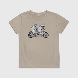 Футболка хлопковая детская Енотики на велике, цвет: миндальный