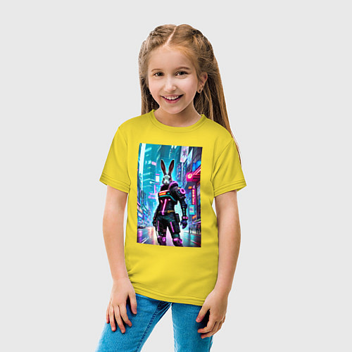 Детская футболка Cool hare - cyberpunk - neon metropolis / Желтый – фото 4