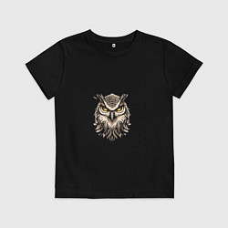 Футболка хлопковая детская Боевой филин, цвет: черный