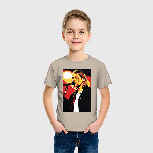 Детская футболка Курт Кобейн с микрофоном / Миндальный – фото 3