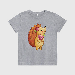 Футболка хлопковая детская Ёжик с цветами, цвет: меланж