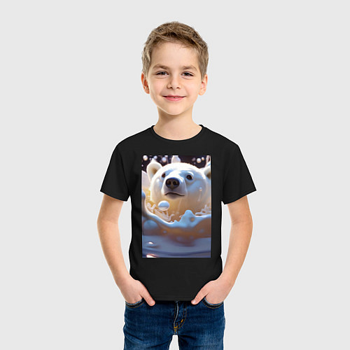 Детская футболка Белый медведь в молоке / Черный – фото 3