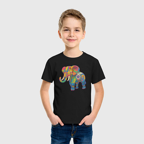 Детская футболка Разноцветный слоник / Черный – фото 3