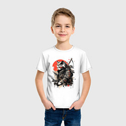 Футболка хлопковая детская Японский самурай - кот, цвет: белый — фото 2
