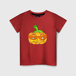 Футболка хлопковая детская Веселая тыква в очках: для вечеринки на Хэллоуин, цвет: красный