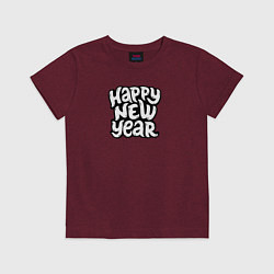 Футболка хлопковая детская Happy new year lettering, цвет: меланж-бордовый