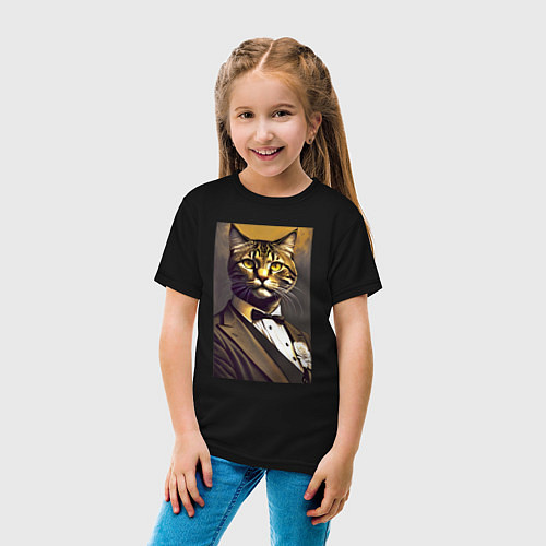 Детская футболка Крутой котяра - джентльмен - нейросеть / Черный – фото 4