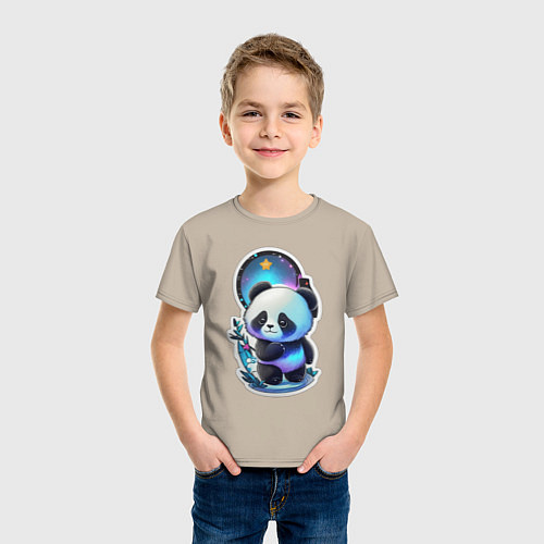 Детская футболка Стикер: милый панда / Миндальный – фото 3