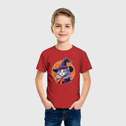 Футболка хлопковая детская Кот ученый в шляпе, цвет: красный — фото 2