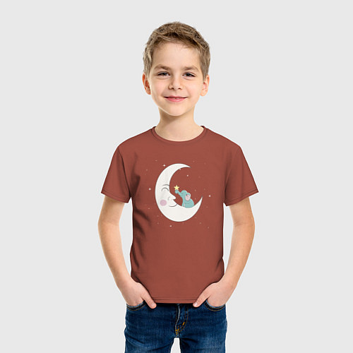 Детская футболка Слонёнок на луне / Кирпичный – фото 3