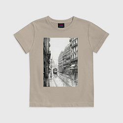 Футболка хлопковая детская Черно-белый париж, цвет: миндальный