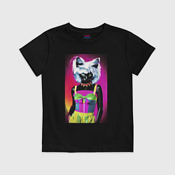 Футболка хлопковая детская Cat fashionista - pop art - neural network, цвет: черный