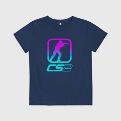 Футболка хлопковая детская КС 2 неоновый, цвет: тёмно-синий