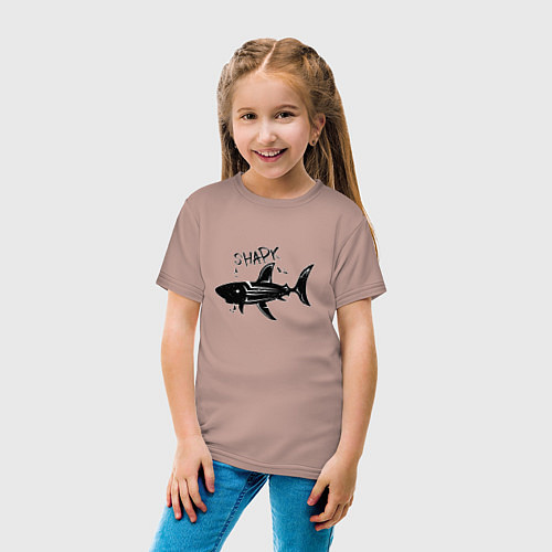 Детская футболка Трайбл акула с надписью shark / Пыльно-розовый – фото 4