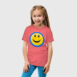 Футболка хлопковая детская Смайлик улыбающийся эмодзи, цвет: коралловый — фото 2