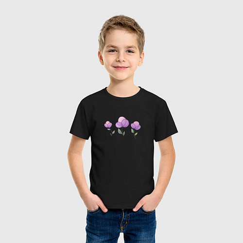 Детская футболка Акварельные сиреневые цветы / Черный – фото 3