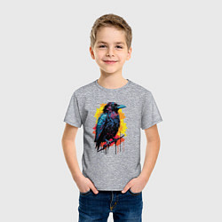 Футболка хлопковая детская Яркий ворон - красочная птица, цвет: меланж — фото 2