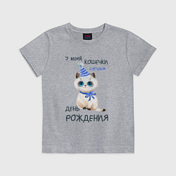 Футболка хлопковая детская У моей кошечки сегодня день рождения, цвет: меланж