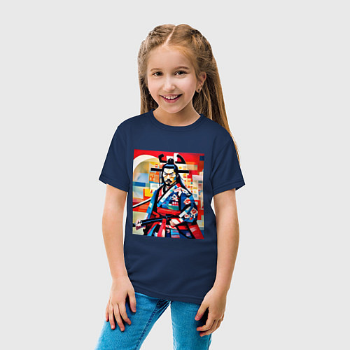 Детская футболка Самурай на изготовке / Тёмно-синий – фото 4