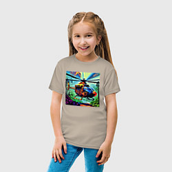 Футболка хлопковая детская Вертолет в небе, цвет: миндальный — фото 2