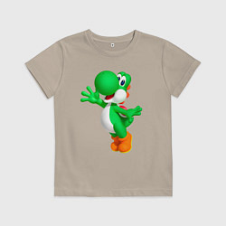 Футболка хлопковая детская Йоши приветствует, цвет: миндальный