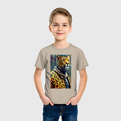 Футболка хлопковая детская Крутой леопард житель мегаполиса, цвет: миндальный — фото 2