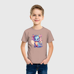 Футболка хлопковая детская Cute dragon cat, цвет: пыльно-розовый — фото 2