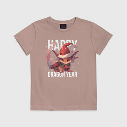 Футболка хлопковая детская Happy Dragon year, цвет: пыльно-розовый
