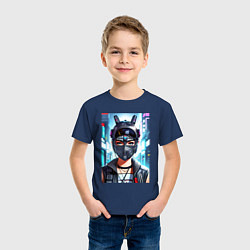 Футболка хлопковая детская Красавица в рогатом шлеме - киберпанк, цвет: тёмно-синий — фото 2