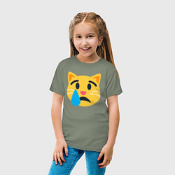 Футболка хлопковая детская Жёлтый котик грустит, цвет: авокадо — фото 2