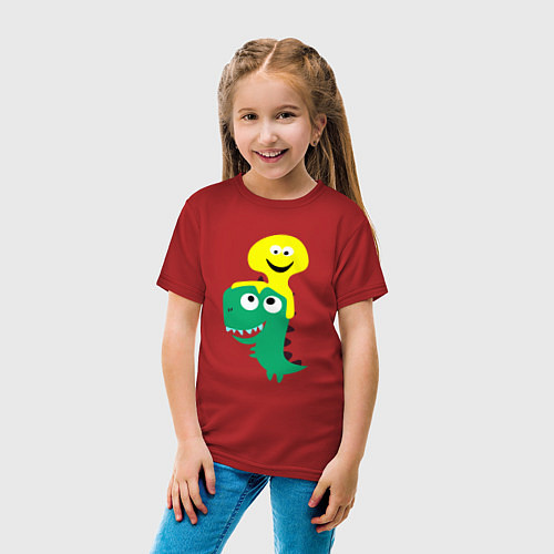 Детская футболка Детский динозавр со смайликом на голове / Красный – фото 4