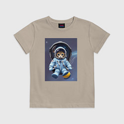 Футболка хлопковая детская Котенок отправляется в космос, цвет: миндальный